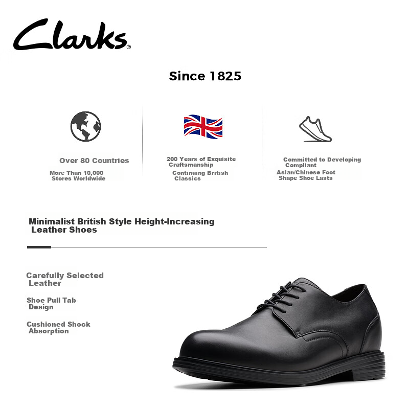Clarks Cenzon Series New Men's Business Commuter British Style Height Increasing Derby Dress Shoes
