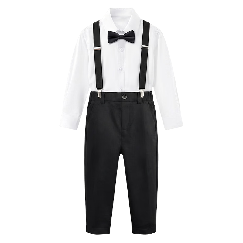 ROMON Children's Formal Wear, Holiday Performance Outfit, Boys' Graduation Host Long-Sleeve Long Pants Suspender Suit, Black, Size 120