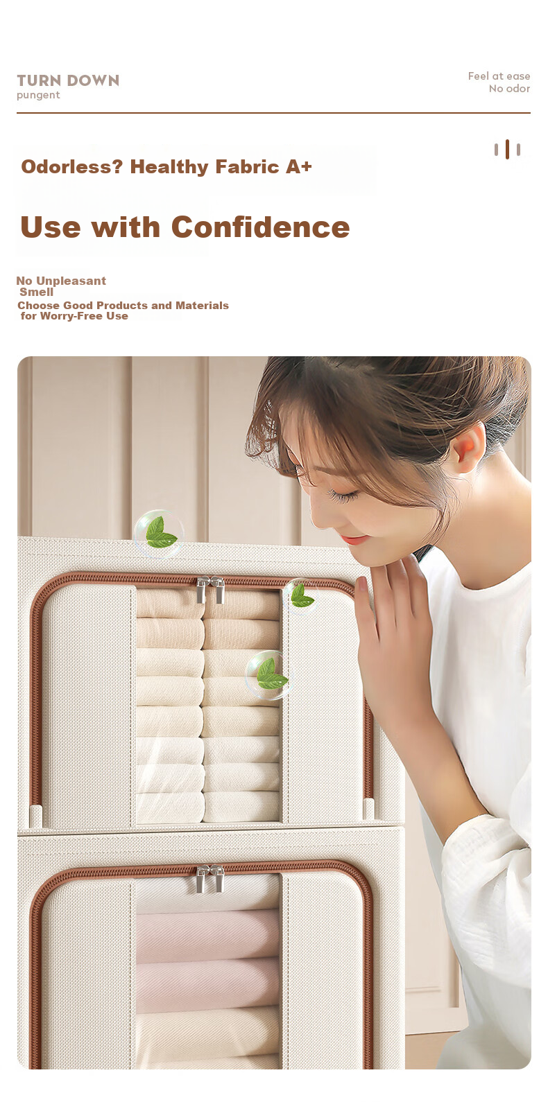 Baicaoyuan Oxford Fabric Storage Box Clothes and Quilt Organizer Wardrobe Storage Box 66L Off-White 2-Pack 6