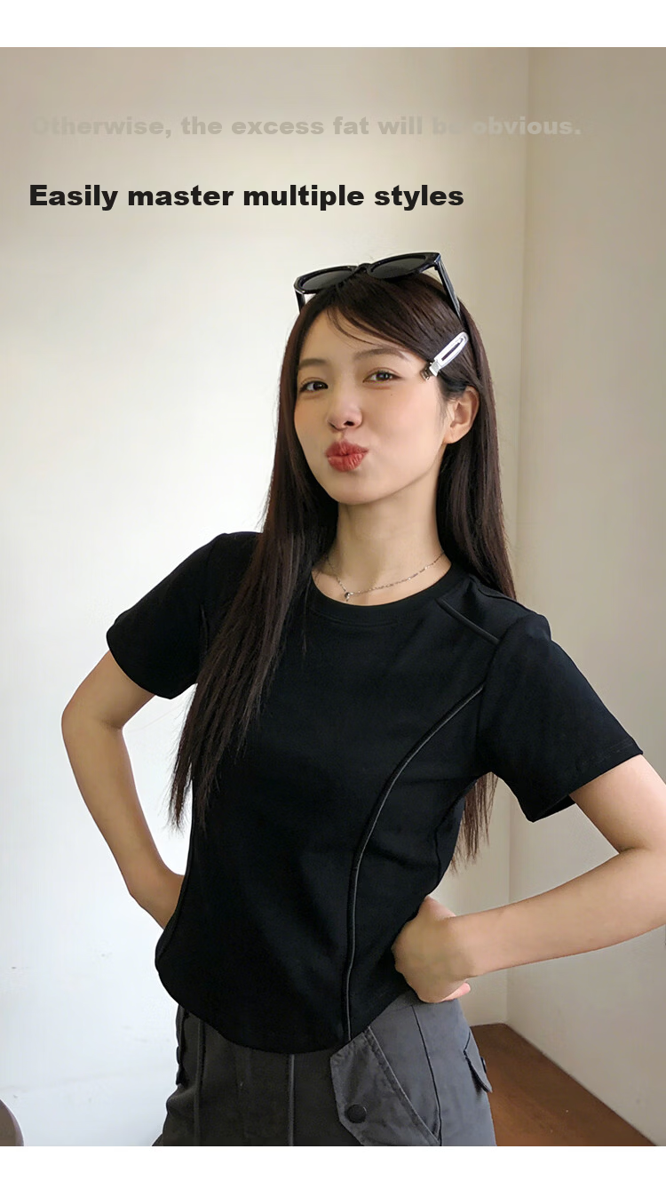 Urban Beauty Combed Cotton Short Sleeve T-Shirt Women's Slim Fit Herringbone Crew Neck All-Season Outerwear 2026 New Inner Layer 7