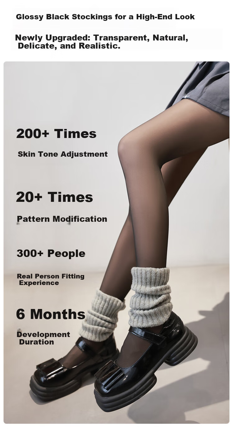 LangSha Black Sheer Skin-Effect Thickened Fleece-Lined Anti-Snag Footed Tights Black [Medium Thickness] 2