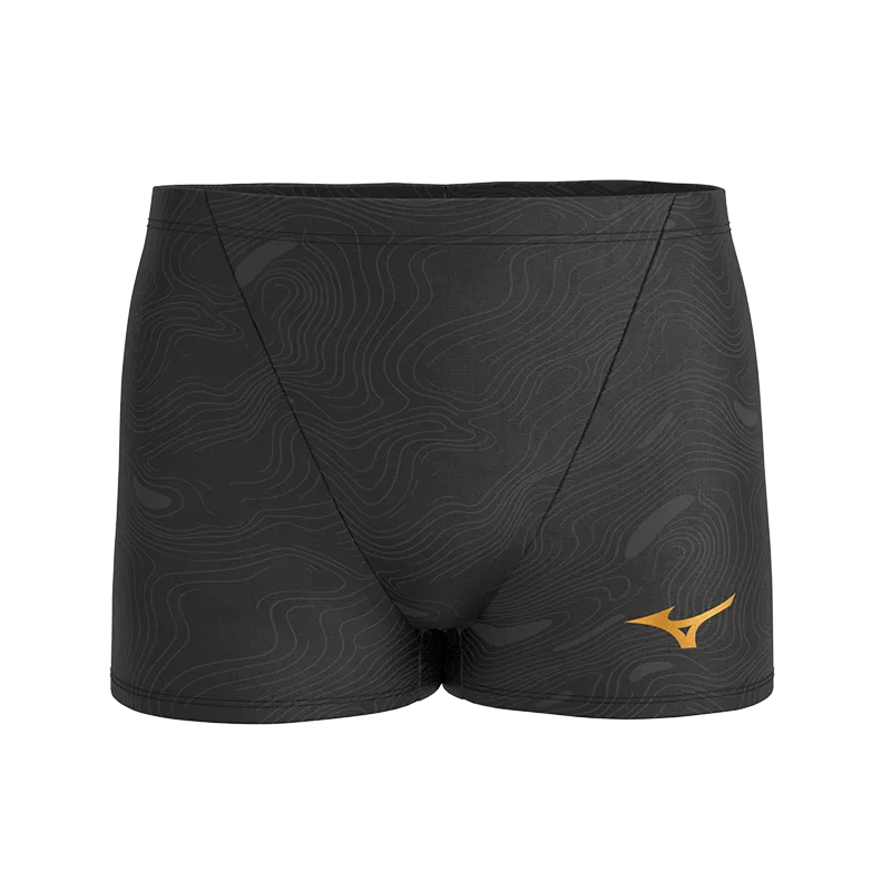 MIZUNO Men's Swim Trunks Square Leg Professional Training Quick-Dry Anti-Embarrassment Shorts High Elastic Chlorine-Resistant Swimsuit BC149 Black L