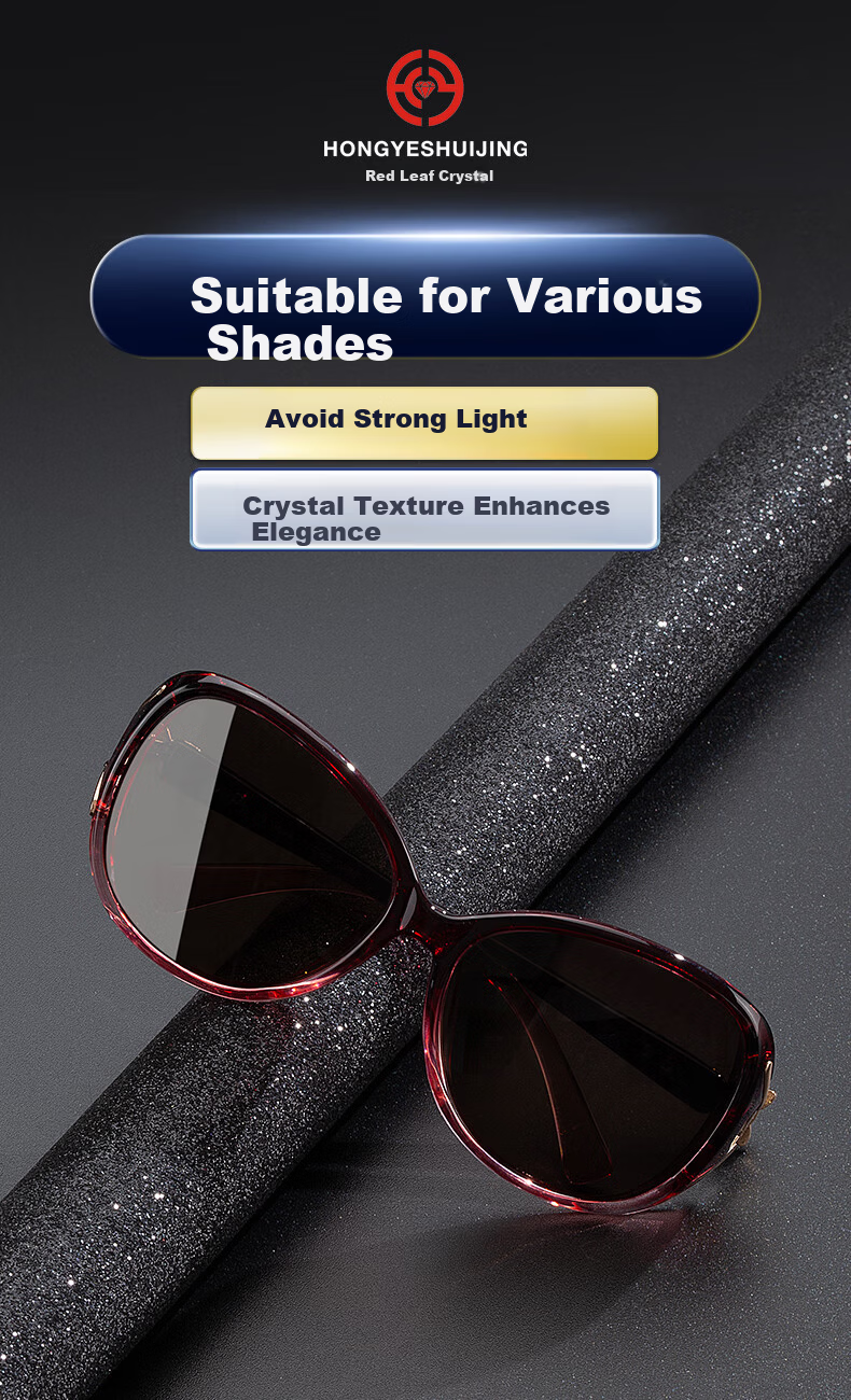 HONGYE Elegant Women's Crystal Sunglasses for Mom, Sun Protection, Clear Vision, Slimming, Stylish Elderly Stone Lens Shades 9