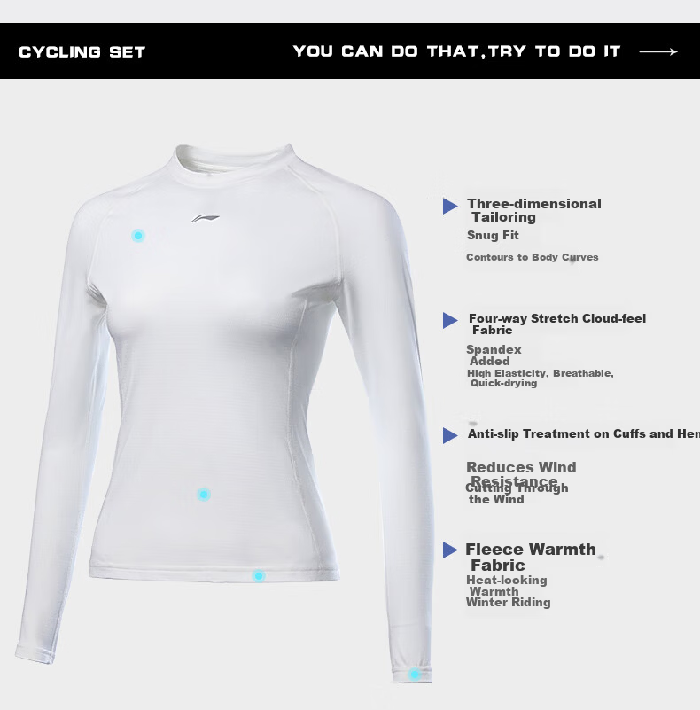 LI-NING Women's Long Sleeve Cycling Base Layer Fleece Thermal Slim Fit Road Bike Jersey Spring Top 12