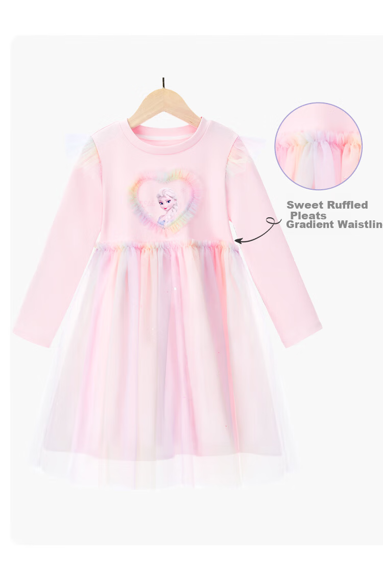 Disney Elsa Princess Dress Girls Spring New Children's Dress Autumn Princess Dress LX81227 Blue Size 130 7