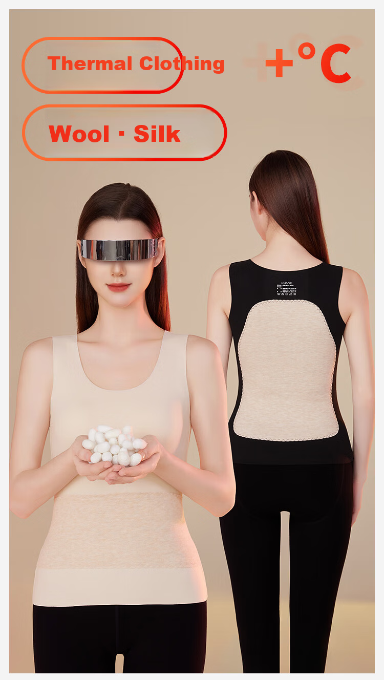 JOAE Women's 2-Piece Wool and Silk Thermal Vest Autumn Winter Seamless Base Layer German Velvet Underwear Vest 2