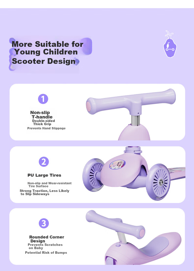 Disney Kids Scooter 1-3 Years Toddler Ride-On Walker 2-in-1 Flashing Wheels Elsa Princess Girl 8