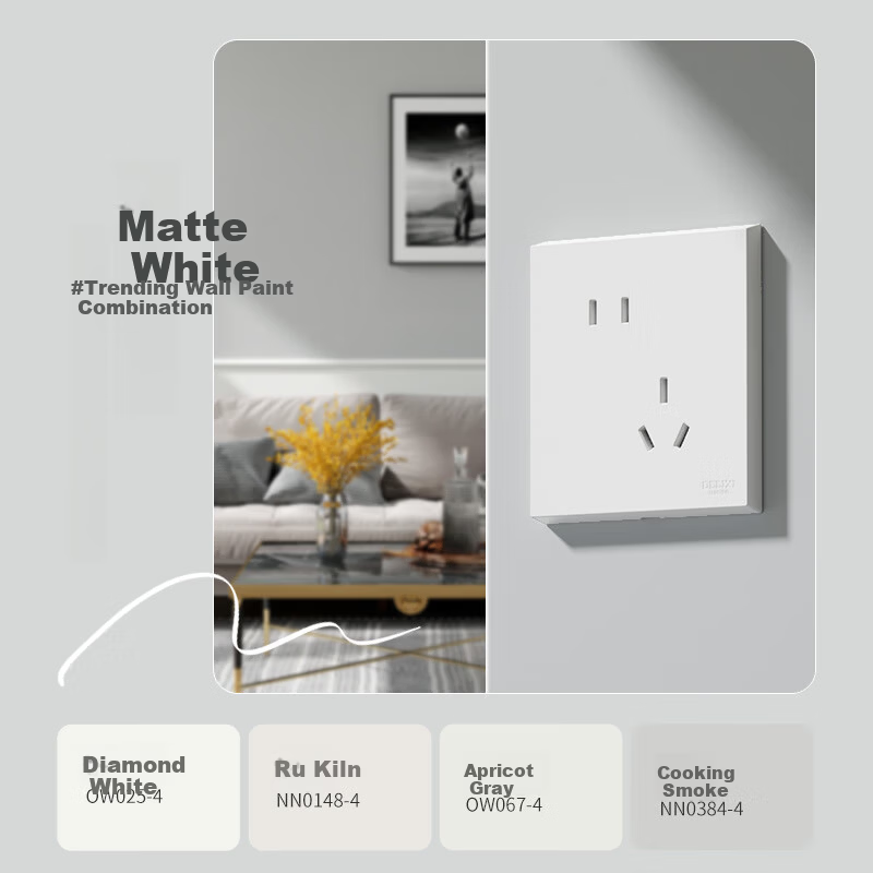 DELIXI CD229 Matte Cream Touch 10A Angled Five-Hole Socket 86 Type Matte White Switch Socket Panel