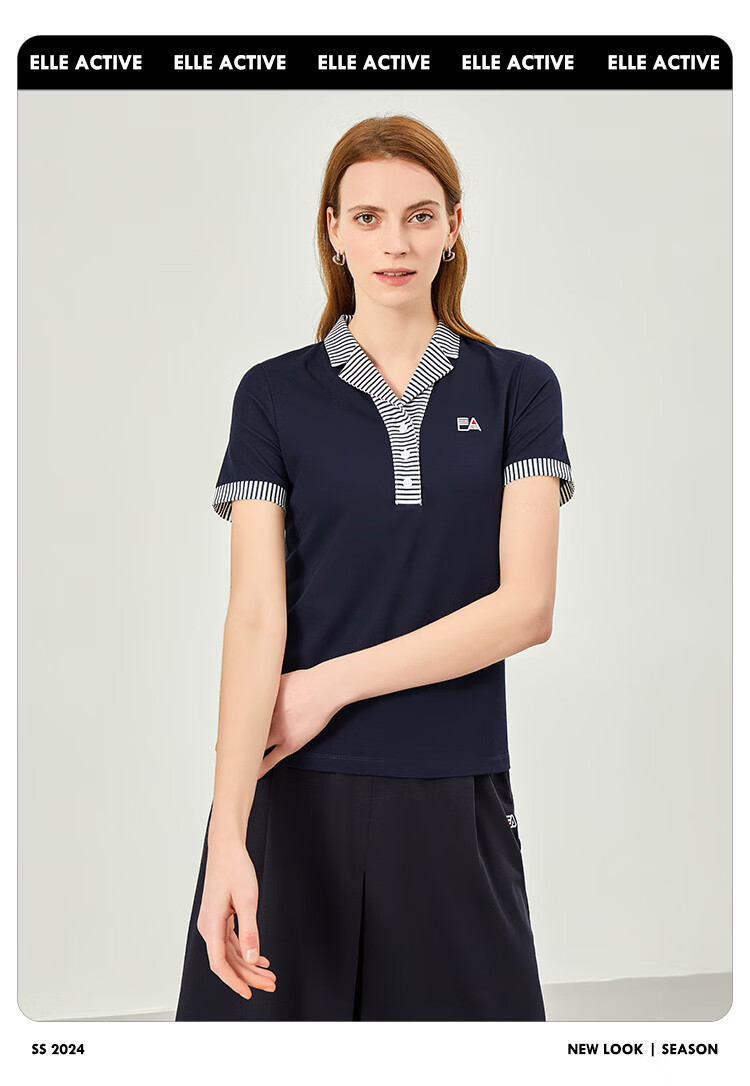 ELLE ACTIVE Classic Striped V-Neck Short Sleeve T-Shirt for Women Casual Slim Fit Top Summer Navy Blue S 9