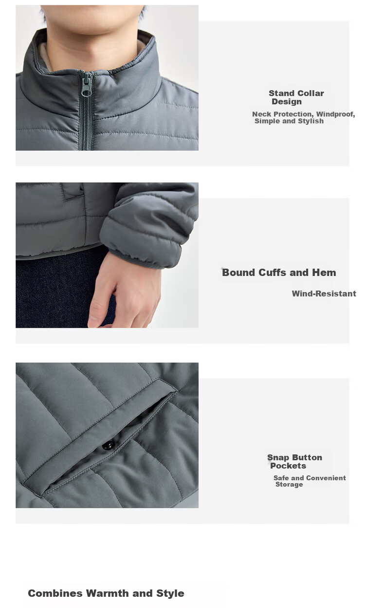 Giordano Men's Cotton Padded Jacket Outdoor New Solid Color Stand Collar Warm Cotton Coat 13075816 5