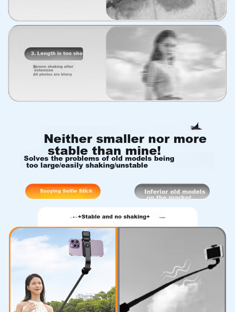 Suoying [Hot Sale 500K+] Selfie Stick Tripod Phone Holder Floor Stand 360° Rotation Anti-Shake 3-Axis Gimbal Portable Travel Live Streaming Desktop Shooting Rod 4