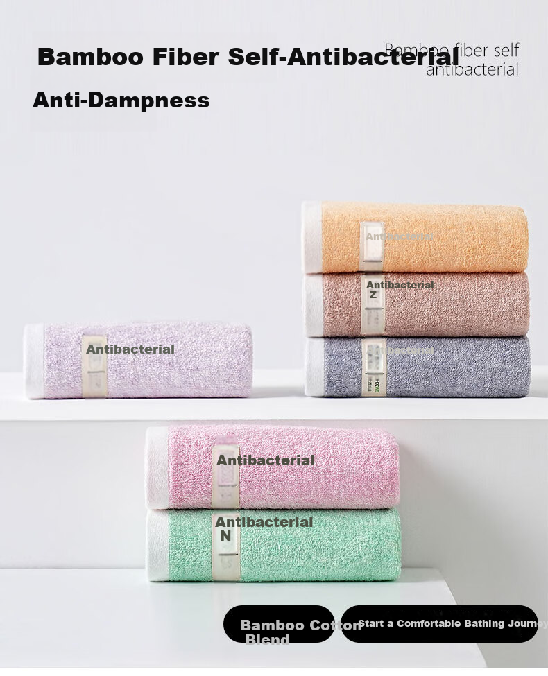 Bamboo 100 Bamboo Fiber Antibacterial Adult Large Towels 3-Pack Absorbent Lint-Free Face Towels 34×70cm 100g Each 13