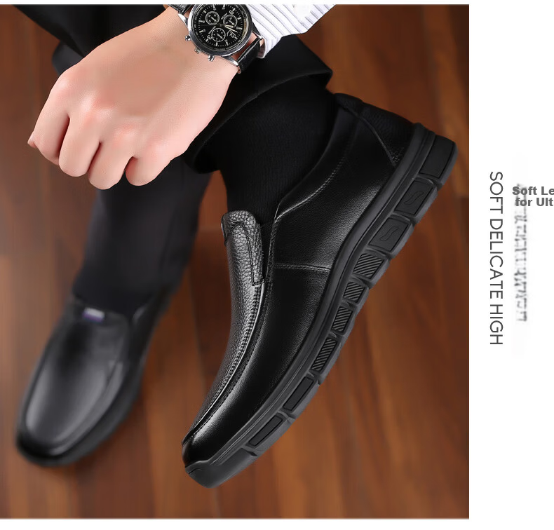 LAORENTOU Men's Autumn Business Formal Soft Leather Soft Sole Middle-aged Casual Dad Shoes A90223 Black Size 40 11