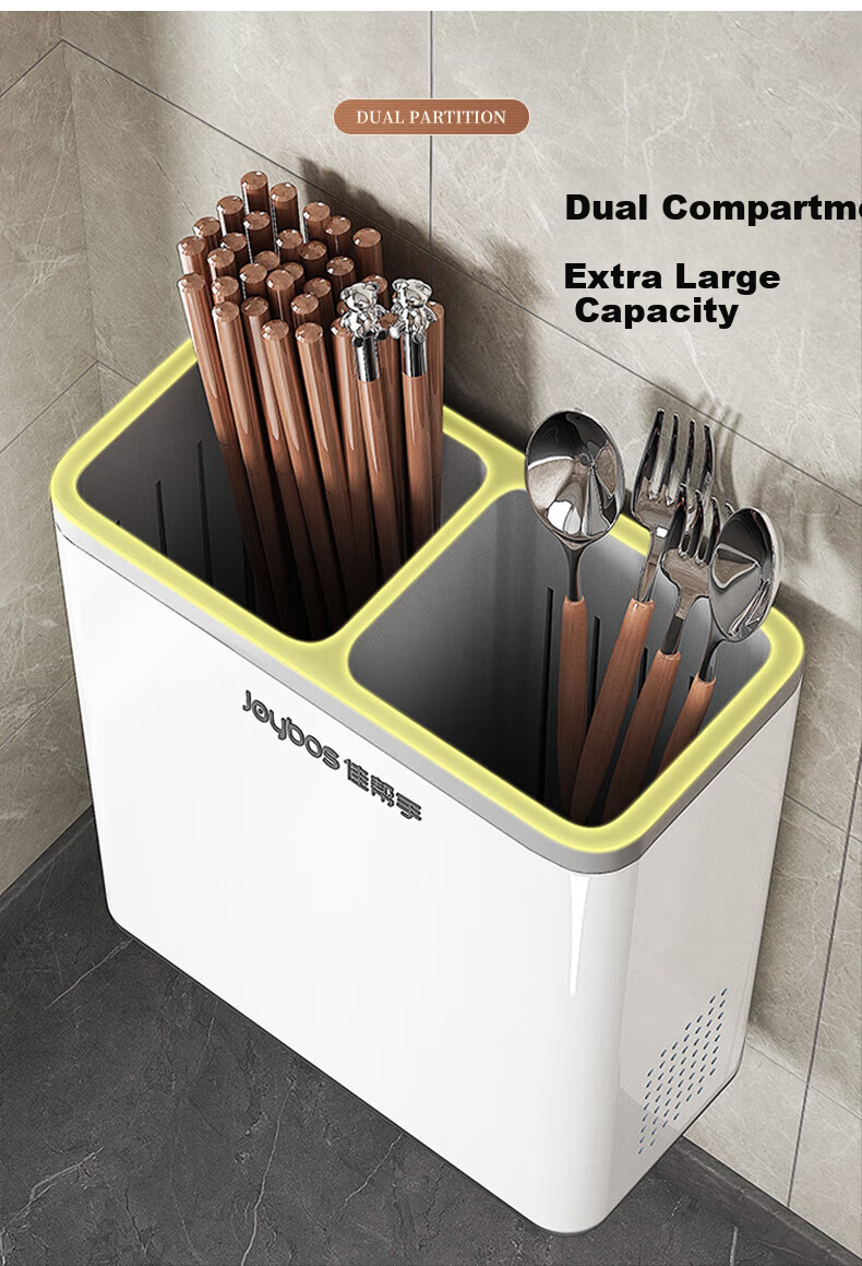 Kitchen Utensil Holder with Lid and Drainage, Wall-Mounted Chopstick Storage Box 3