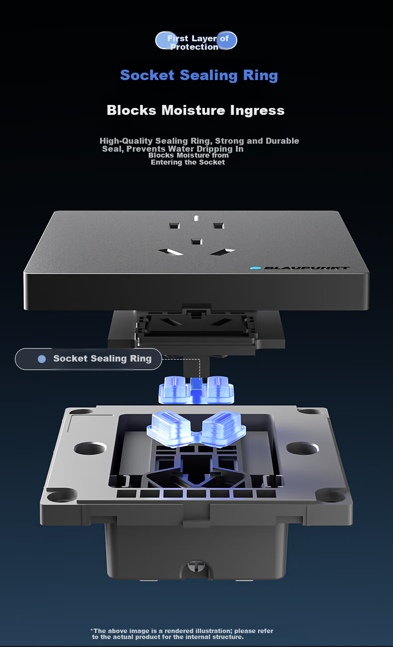 BLAUPUNKT Waterproof Socket New National Standard 86 Type Panel Surface and Concealed Mount 10A Five-Hole Wall Outlet Bathroom Waterproof Outdoor Sunproof Rainproof 6