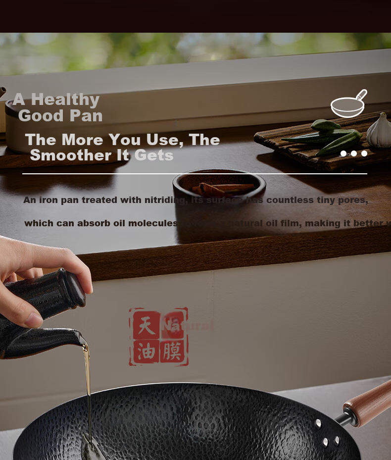 SUPOR Iron Wok, Pure Iron Non-Stick Pan without Coating, Household Stir-Fry Pan, Frying Pan with Hammered Texture, Physical Non-Stick 2