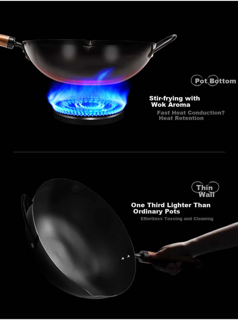 Wang Yuan Ji Cast Iron Wok Non-Coated 30cm Household Gas Stove Compatible Traditional Non-Stick Frying Pan 17