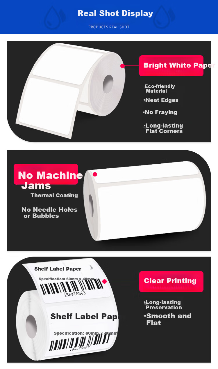Jaylen 60x40mm 300 Sheets/Roll 50 Rolls Waterproof Thermal Label Stickers for Express Delivery, Takeout, Milk Tea, Clothing, Supermarket, Electronic Scale Barcode Adhesive Thermal Printing Paper 8