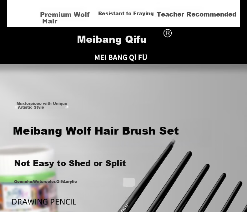 Meibang Qifu Wolf Hair Gouache Watercolor Oil Painting Acrylic Brush Set for Beginners Long Handle Flat Brushes #1-3-5 Art Student Special 1