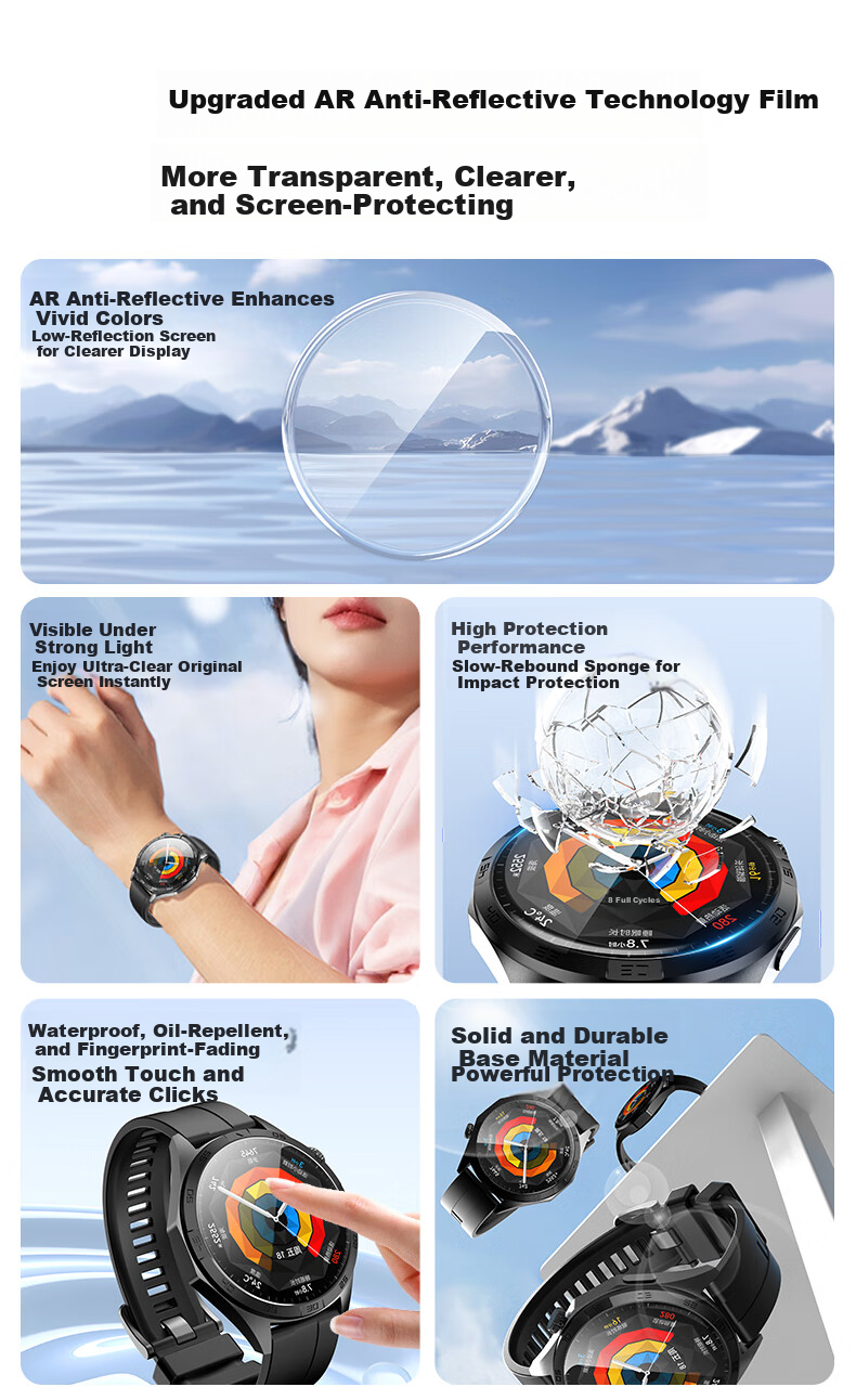 Smorss AR Anti-Reflective Tempered Glass Screen Protector for Huawei Watch GT5/GT6 46mm Scratch-Resistant Shockproof Film 2