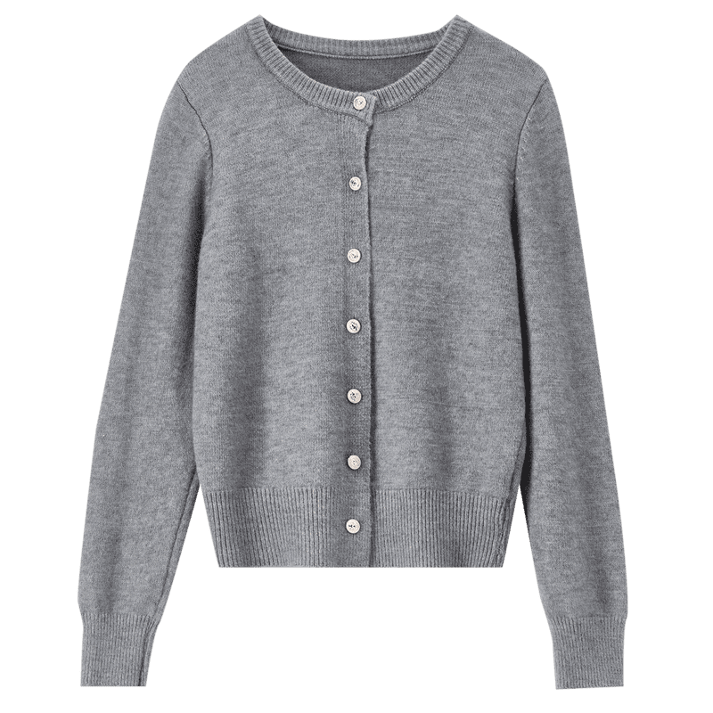 Sentubila Elegant Commuter Crew Neck Knit Sweater Women Autumn Soft Elastic Warm Thick Sweater Color Block Metal Button Long Sleeve Cardigan