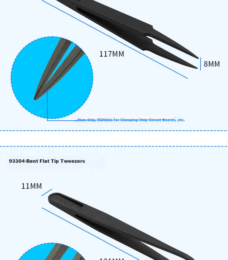 Mashifu Anti-Static Plastic Tweezers 8-Piece Set Black Non-Slip Precision Carbon Fiber Tweezers Kit with 8 Sizes 12