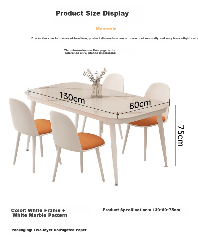 Fanshe Home Dining Table Marble Pattern Simple Small Apartment Rectangular Tempered Glass Dining Table for 4-6 People 8
