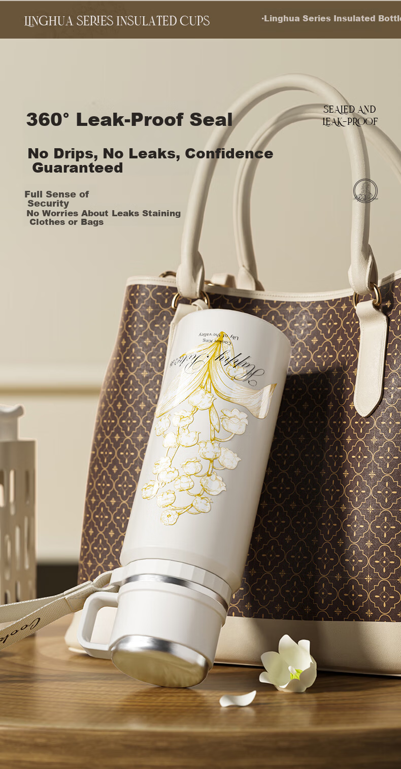 Chuida Huang Insulated Bottle 316 Stainless Steel with Tea Infuser Women's Children's Gift Large Capacity Water Bottle 600ml (Bellflower Design) 12