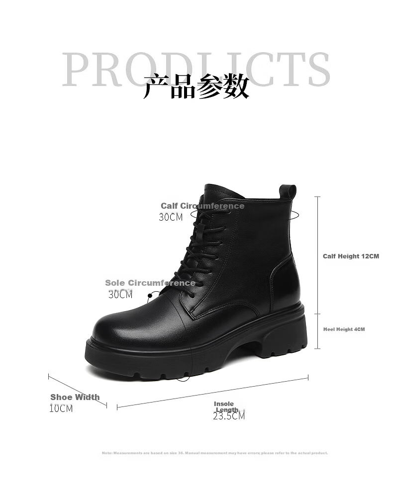 Red Dragonfly 7-Hole Martin Boots Women Thick Sole Height Increasing Short Punk Style Leather Boots WTC340571B Black Size 40 5
