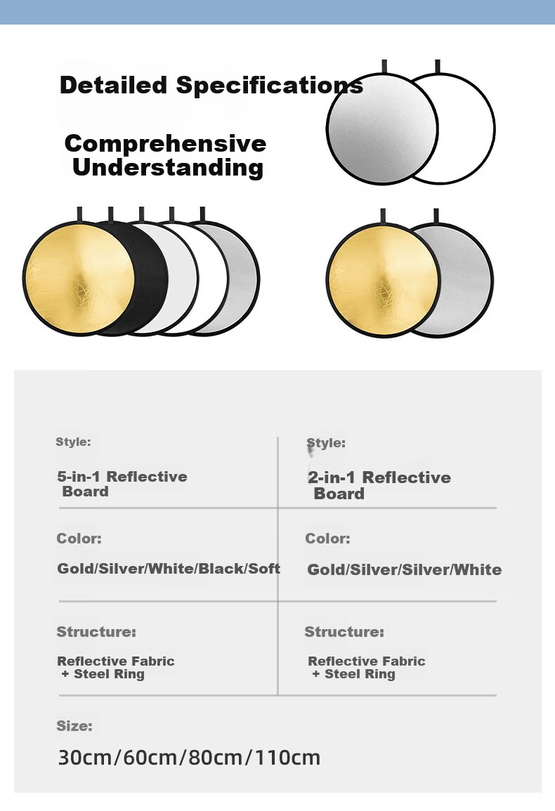 Leiz 80CM 2-in-1 Reflector Photography Studio Foldable Fill Light Board Portable Outdoor Portrait Soft Light Board Gold Silver Black White Round Lighting Board Photography Props 13
