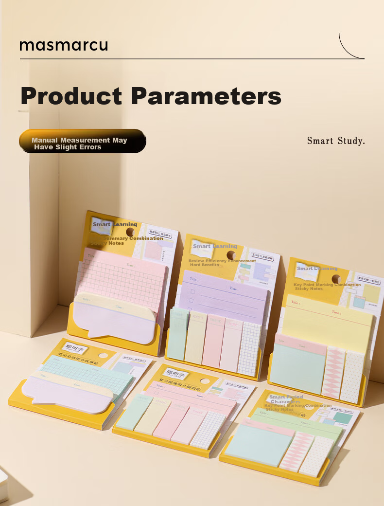 MASMARCU Morning Light Stationery Study Efficiency Sticky Notes Set Strong Adhesive Label Stickers Bookmark Smart Learning 1 Pack Random YS0340 Exam Essential 10