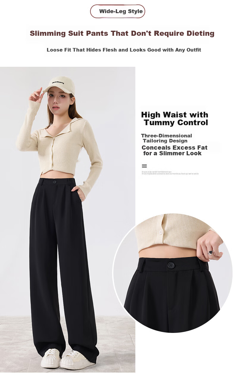 LangSha High-Waisted Dress Pants for Women, Lightweight for Spring And Autumn, Draping Straight-Leg Slimming Trousers, Loose Casual Wide-Leg Pants 5