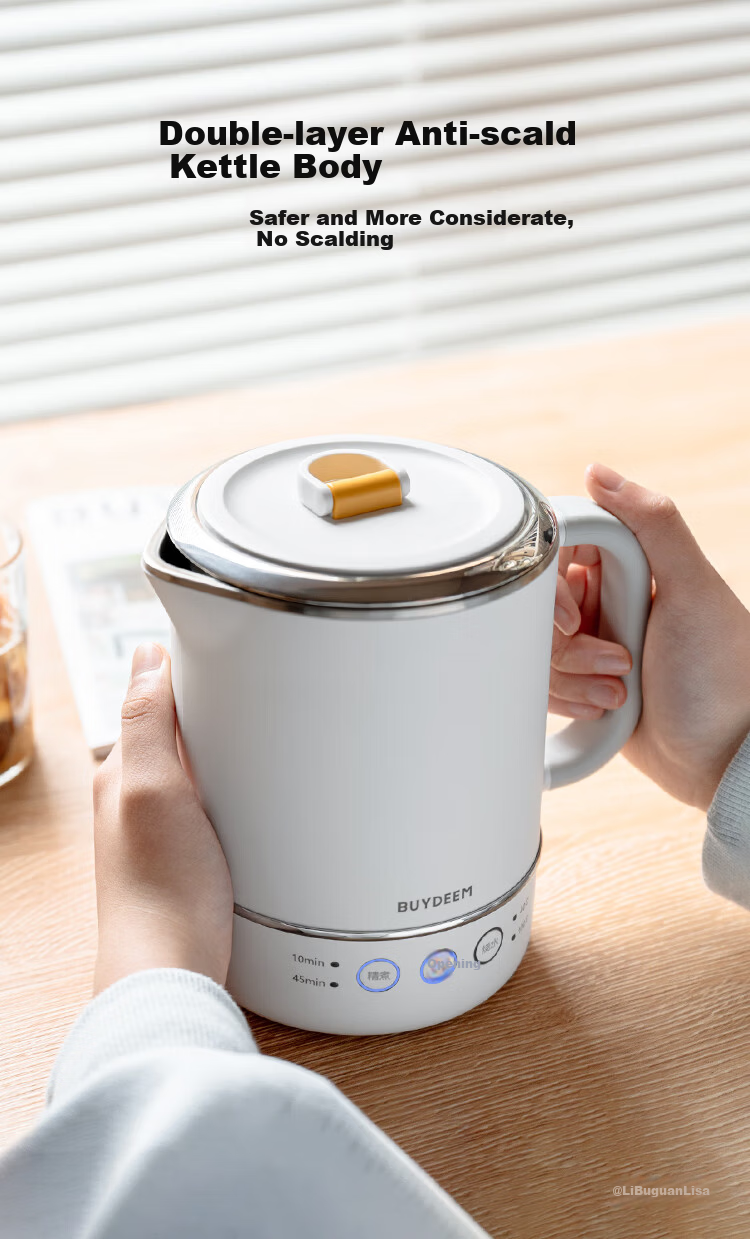 Buydeem TK66 Multifunctional Portable Electric Kettle Stainless Steel Temperature Control Small Capacity Office Kettle Mini Travel Kettle Light Cedar Green 10