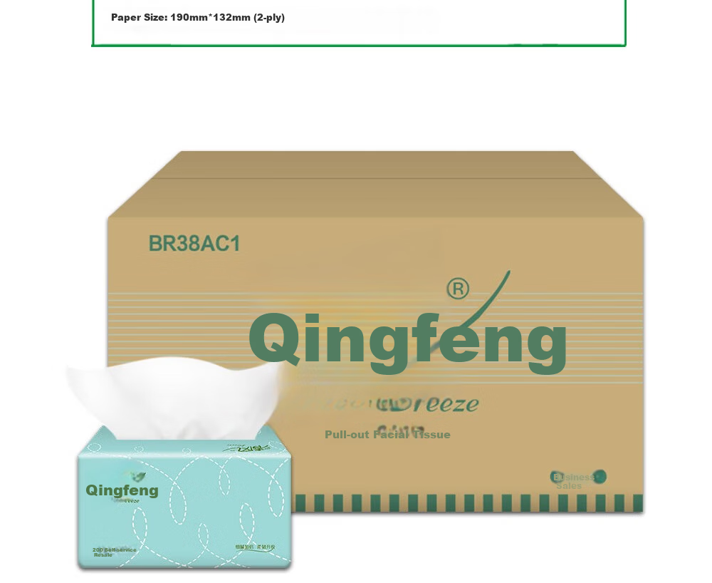 Qingfeng 2-Ply Facial Tissue 200 Sheets * 48 Packs Tri-Color Natural Wood Napkins Bulk Box 10