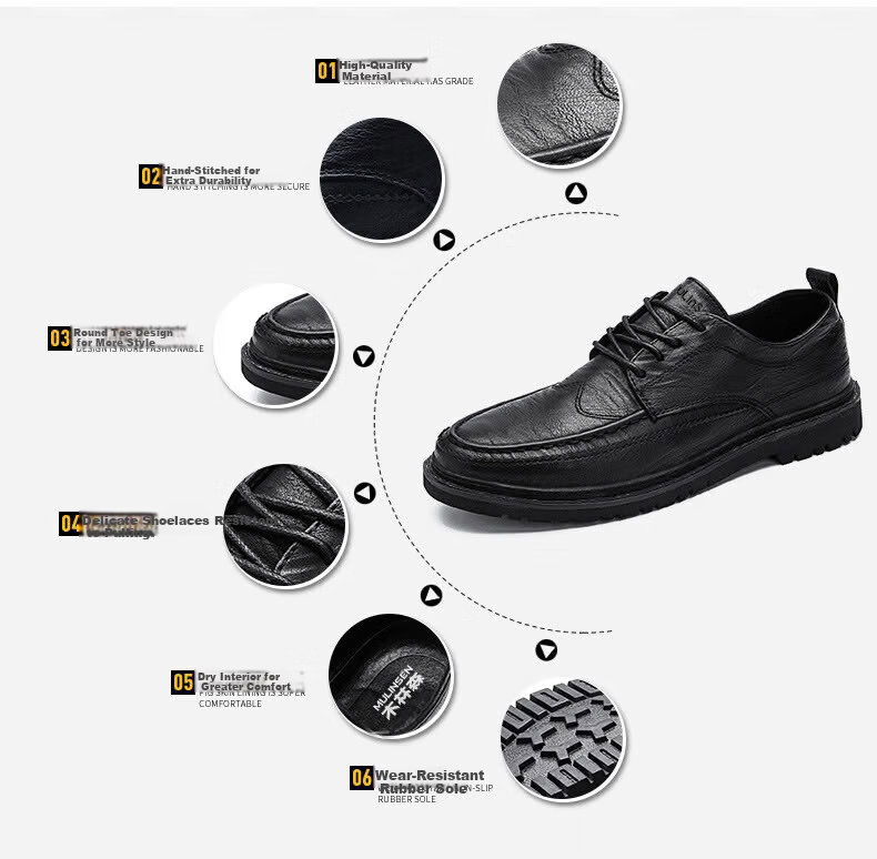 MULINSEN Men's Shoes, Business Formal Casual Shoes, Soft Upper And Sole, Small Leather Shoes, Black, Size 39, 2901 4