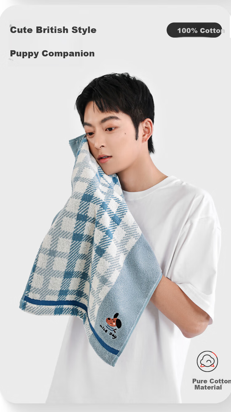 Sanli Pure Cotton Class A Towel Home Face Wash Cartoon Embroidery Bath Towel Soft Absorbent Blue Sports 2
