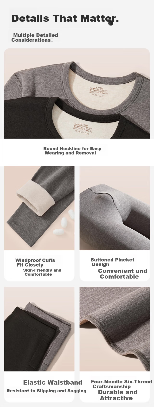 Caiyue Plus Size Men's Thermal Underwear 10A Antibacterial Wool Silk Large Size Fleece Autumn Shirt and Pants Set 6