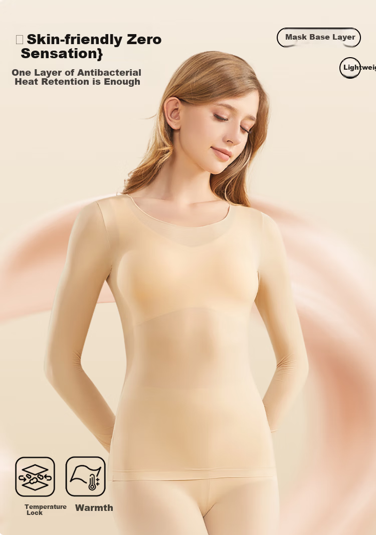 GUJIN Invisible Skin-Friendly Slim Anti-Static Thermal Underwear Set for Women Thin Base Layer Autumn Top and Bottom 6