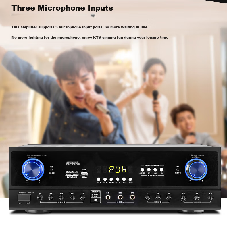 Weishu Conference Audio Video Professional Card Amplifier Bluetooth USB Multifunction Smart Amplifier Theater 300W*2 High Power KTV Amplifier KX-300 6