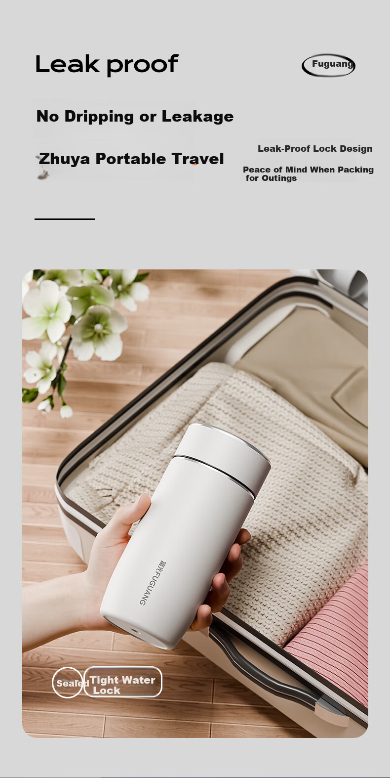 Fuguang Insulated Water Bottle for Men 316L Stainless Steel Portable Business Travel Tea Cup 9