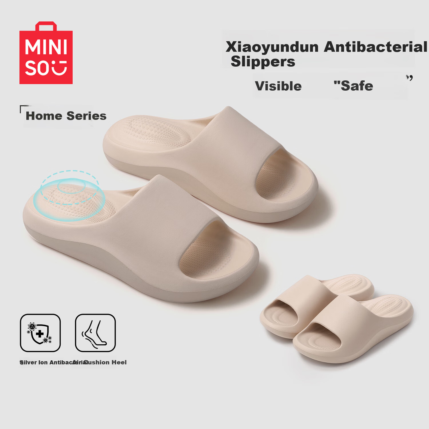 MINISO Little Cloud Shield Rebound EVA Slippers Women Summer Indoor Home Bathroom Non-Slip Slippers Men Oatmeal Size 40-41