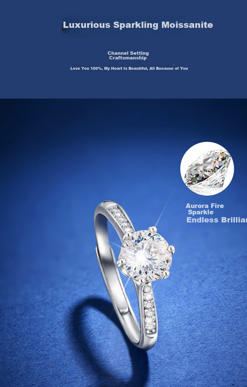 GLTEN 1 Carat Moissanite Diamond Silver Ring Women's Wedding Engagement Ring Birthday Gift for Girlfriend Wife 6