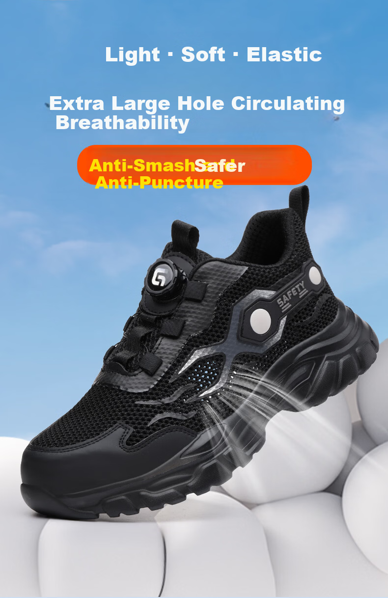 Jingtu Safety Shoes for Men, Summer Breathable Steel Toe Anti-Puncture Ultra-Light Work Boots F115BK Size 44 2