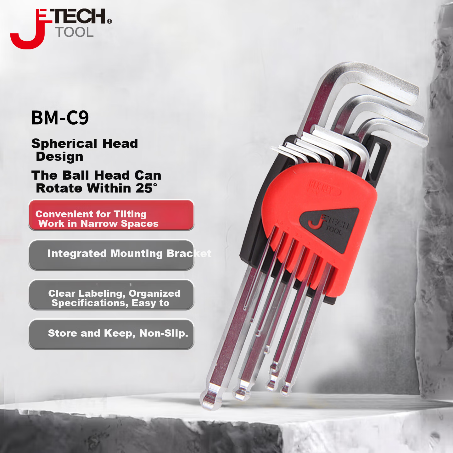 JETECH Extended Blackened Ball-End Hex Key Wrench Set 9-Piece BM-B9 Household Mechanical Repair Tool