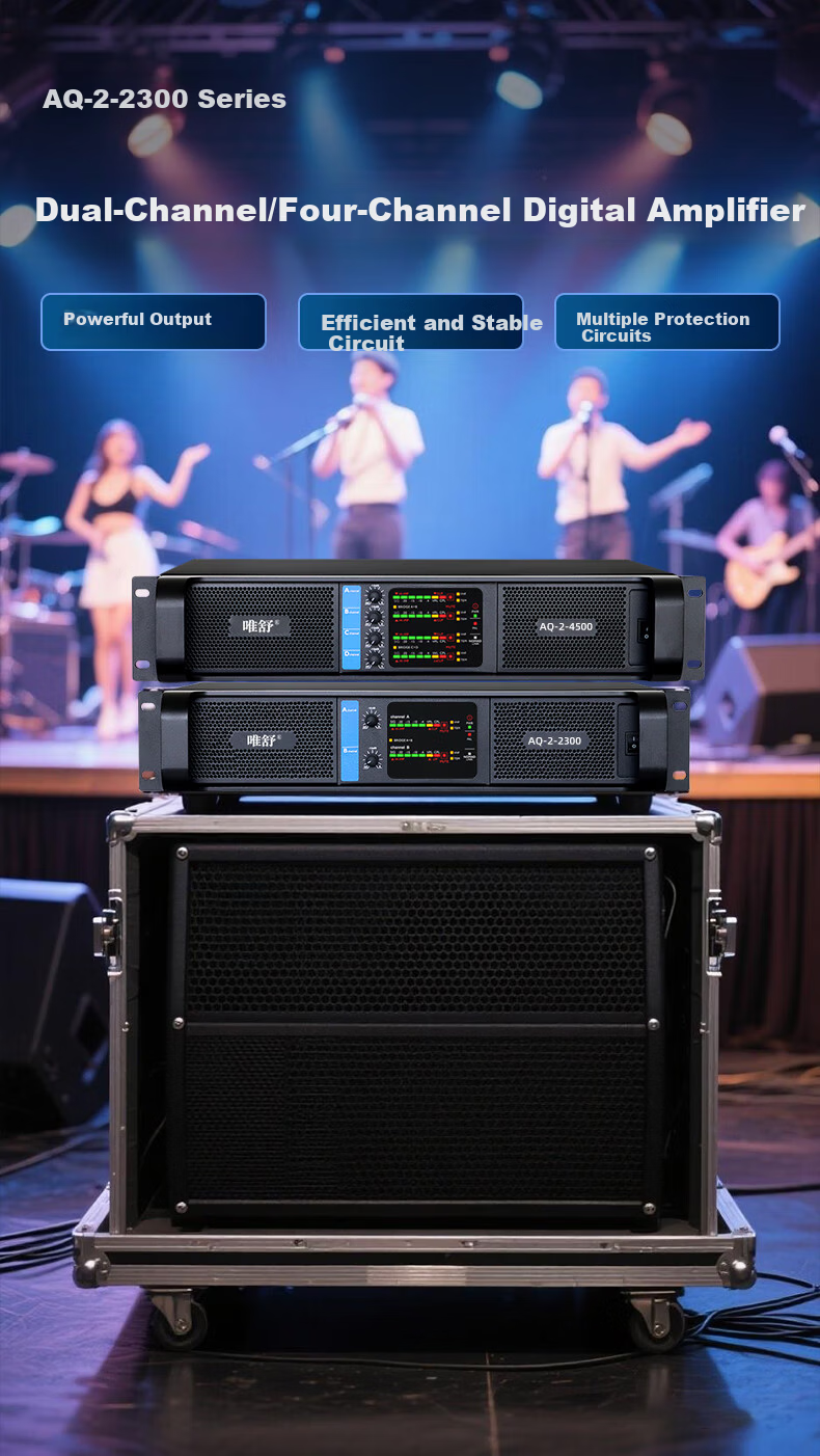 Weishu AQ-2-2500 Professional Two-Channel Digital Amplifier 500W*2 for Conference Audio Video Home Theater Stage Performance 1