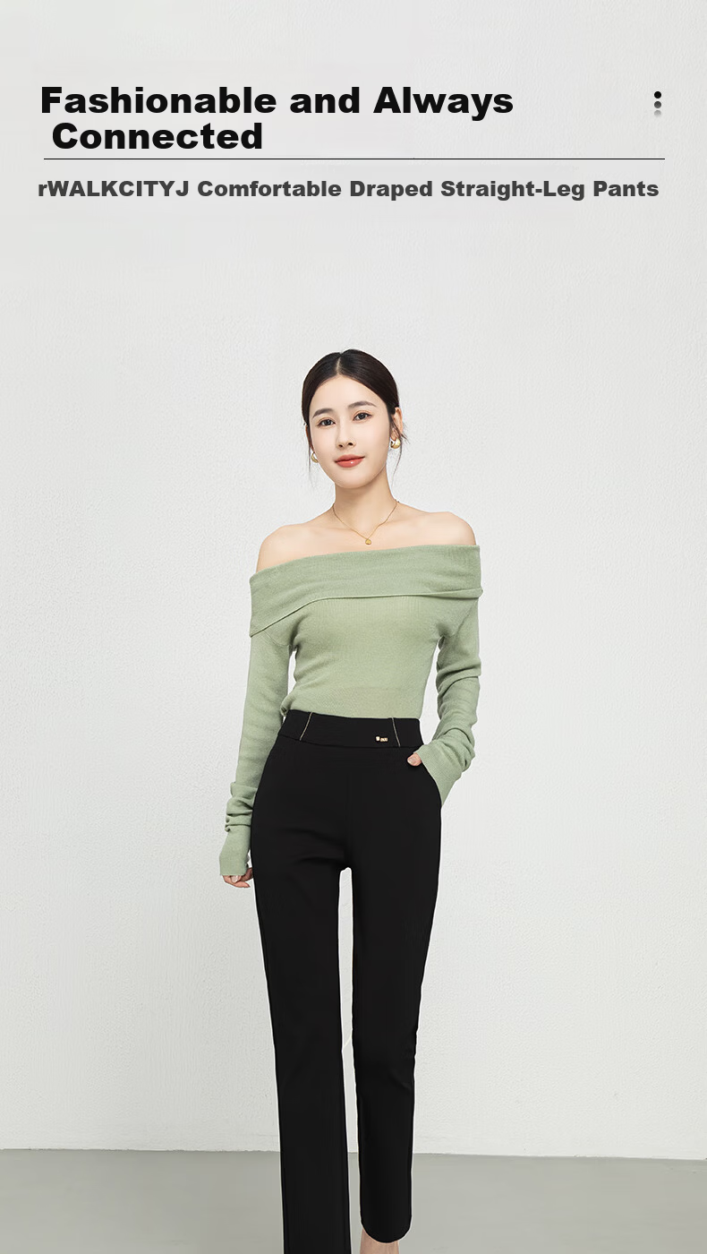 BOPRUIEY Straight-Leg Dark Pants, Spring And Autumn High-Waist Dress Pants for Women, Slimming Commuter Casual Trousers with Draping Effect 1