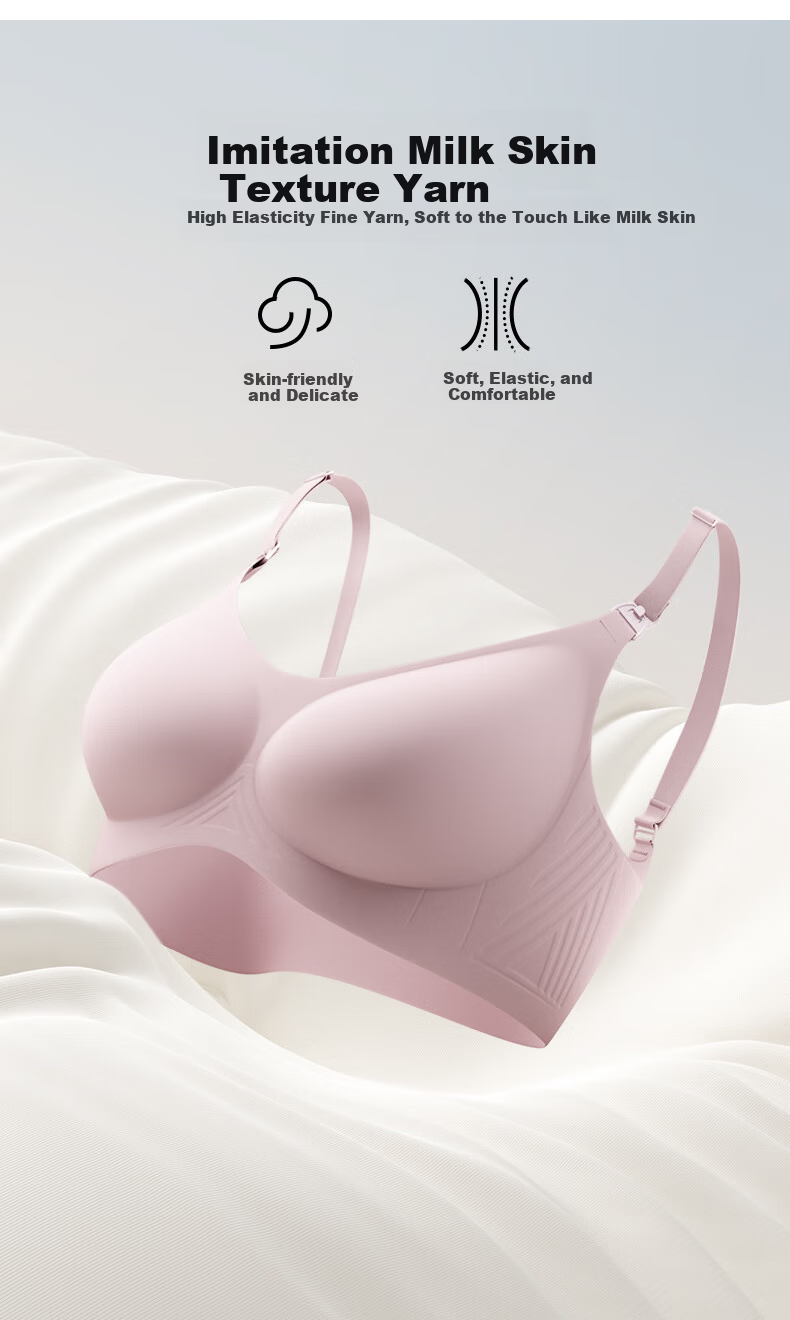 EMXEE Maternity Nursing Bra Spring and Autumn Thin Comfortable Seamless Push-Up Shaped Front Open Button Breastfeeding Bra Black Size M 2