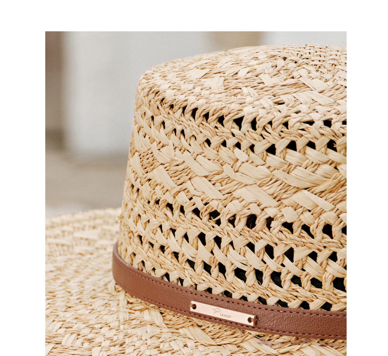 FANCET Hand-Crocheted Raffia Flat Top Summer Women's Hollow Breathable Straw Hat British Vintage High Crown Sun Hat 7