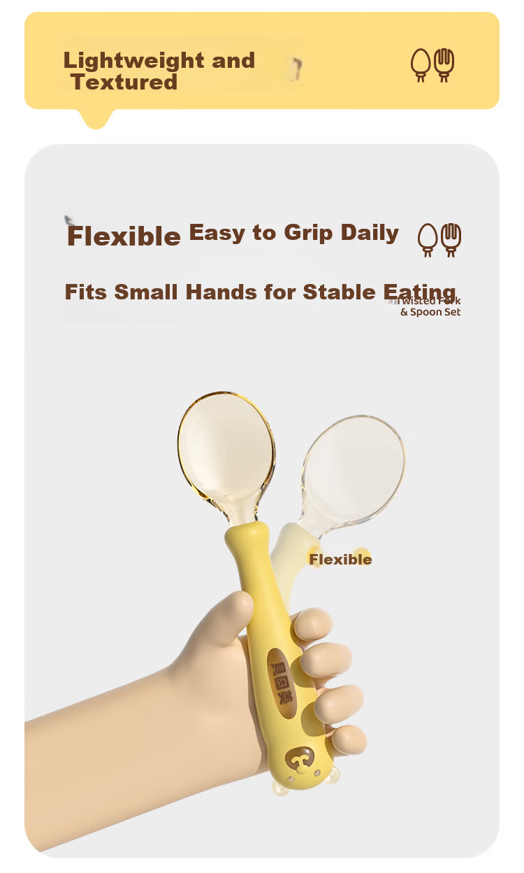 Beingmate Baby Silicone Soft Spoon Infant Feeding Spoon 1-3 Years Old Self-Feeding Training Fork and Spoon Children's Tableware 6