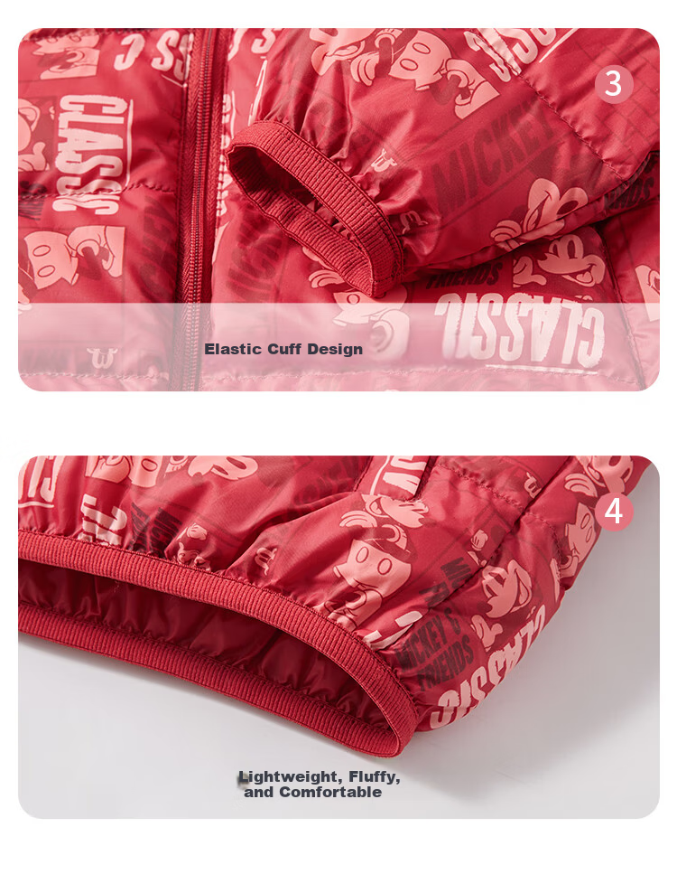 Disney Baby Kids Down Jacket 2026 New Red Lunar New Year Warm Autumn Winter Coat for Boys and Girls 3